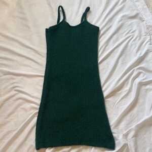 art class Bodycon Forest Green Fuzzy Knit Strap Mini Dress